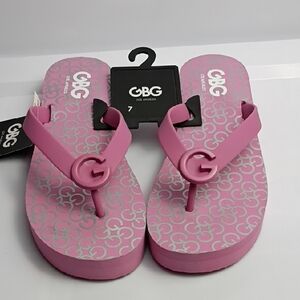 GBG LOS ANGELES PINK WEDGE HEEL PLATFORM FLIP FLOP SANDALS SIZE 7 NWT